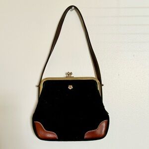 Vintage John Romain suede leather kiss lock shoulder bag purse